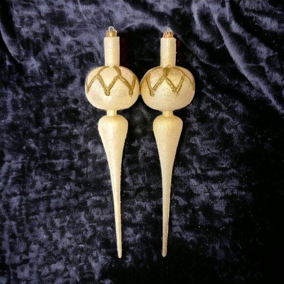 2 LARGE Glass Teardrop Finial Ornaments 12" Christmas Hand Blown Iridescent Vtg. - Picture 14 of 14